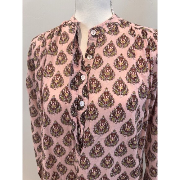 Roller Rabbit Paisley Print Caftan Dress Women’s S Pink Multi Side Slits Buttons - Picture 5 of 12